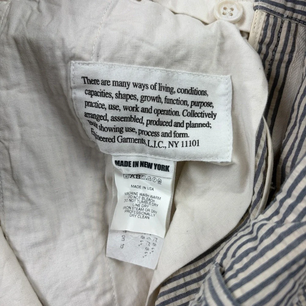 Engineered Garments Seersucker Pants Mens Small 32x28 Striped Cuffed USA MADE